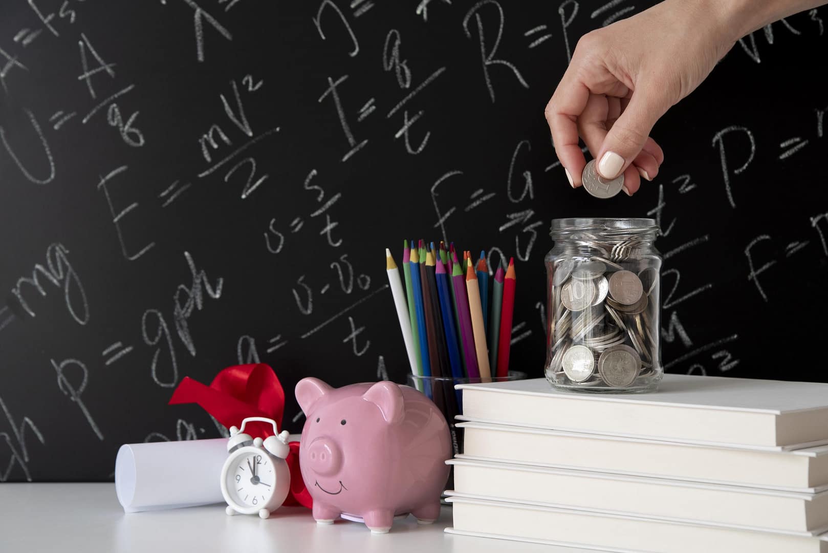 PTA fundraising ideas with school books and savings jar