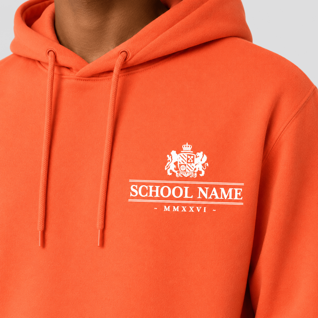 Leavers hoodie front design example in a bright hoodie colour