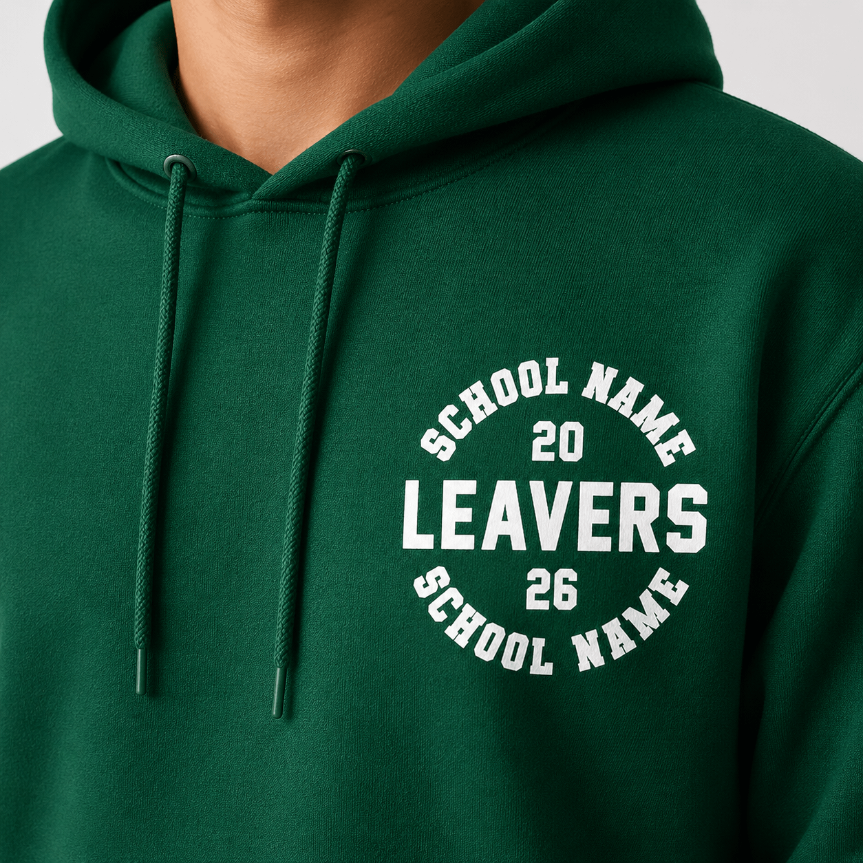 Leavers hoodie front design example in a bright hoodie colour