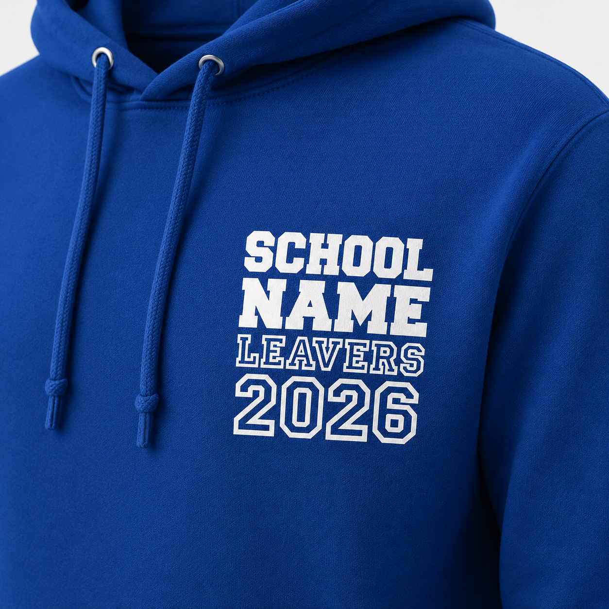 Leavers hoodie front design example in a bright hoodie colour
